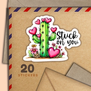 Adesivi Cactus Sticked On You, Set di 20 fiocchi adesivi Happy Mail, Simpatici articoli per amici di penna per etichette di posta ordinaria per decorare buste