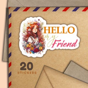 Adesivi Girl in Flowers, set di 20 fiocchi di adesivi Happy Mail, graziosi articoli per amici di penna per etichette di posta ordinaria per decorare buste