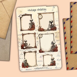 Foglio di adesivi Skeleton Frames, decorazione di buste per posta felice, forniture per amici di penna per posta ordinaria, etichette per agende, diari, calendari, album