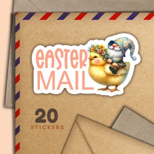 Adesivi Gnome on Chick, set di 20 fiocchi adesivi di posta felice, forniture primaverili per amici di penna per etichette di posta ordinaria per decorare buste