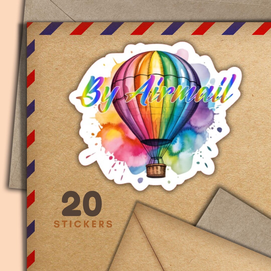Rainbow Air Balloon Stickers, Set of 20 Happy Mail Sticker Flakes ...