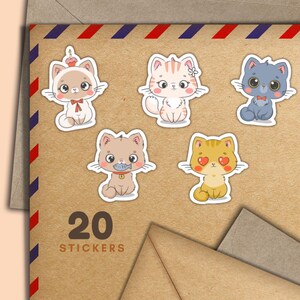 Adesivi Tiny Cats, set di 20 fiocchi di adesivi per posta allegra, forniture per amici di penna a forma di gattino per etichette di posta ordinaria per decorare buste