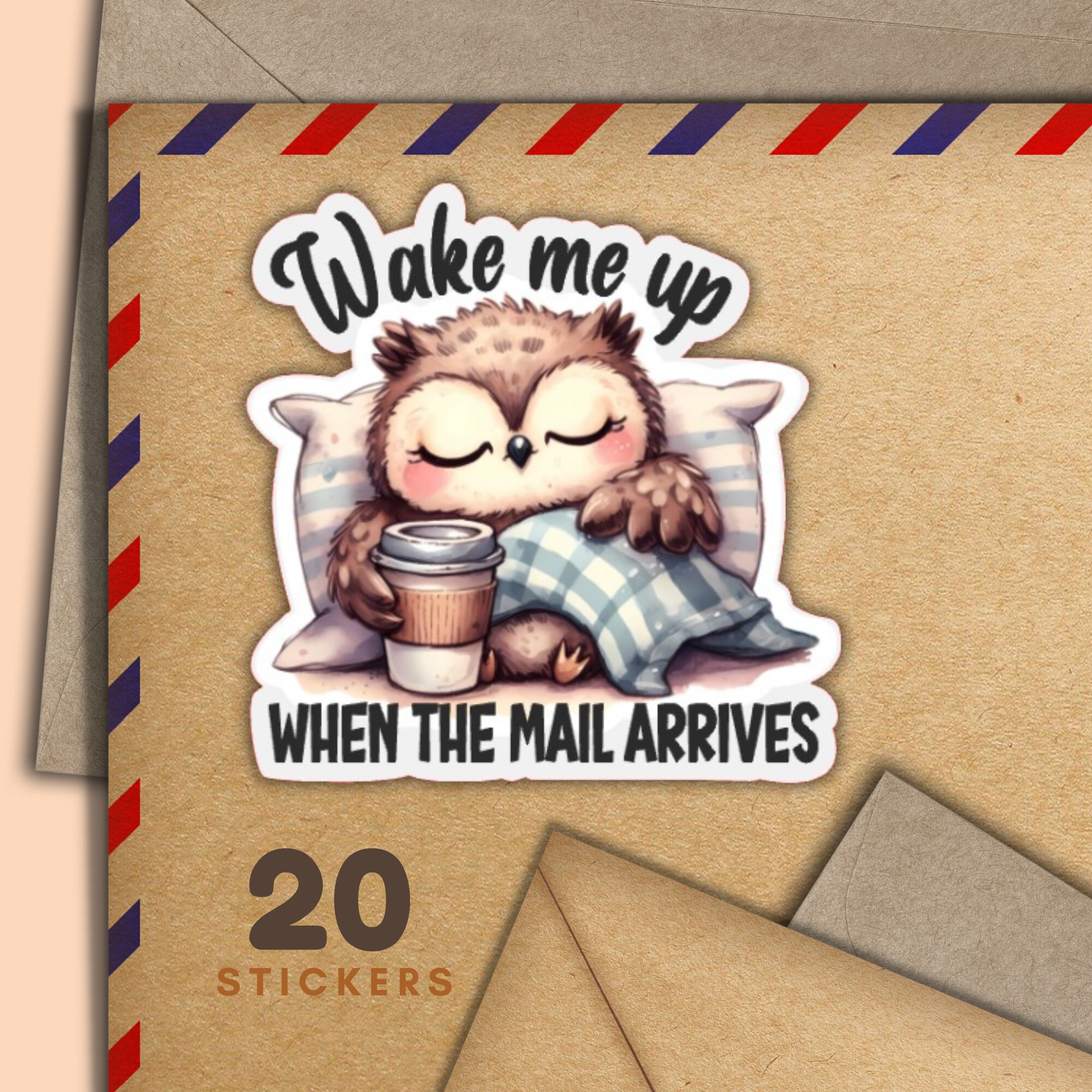 Wake me up owl stickers, Set of 20 happy mail sticker flakes, Cute penpal supplies for snail mail la