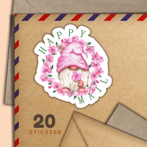 20 rosa pinke Wichtel Aufkleber, 20 niedliche bunte Aufkleberflocken für die Post, zum Dekorieren von Briefumschlägen und mehr