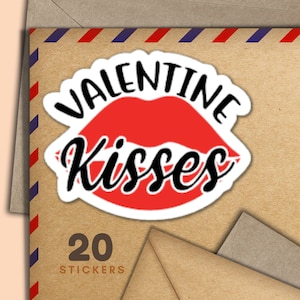 Adesivi "Baci di San Valentino", set di 20 fiocchi di adesivi per posta felice, graziosi articoli per amici di penna per etichette di posta ordinaria per decorare buste