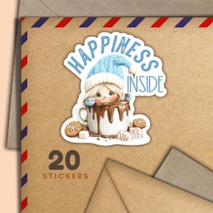 Adesivi Happiness hot choc girl, set di 20 fiocchi di adesivi Happy Mail, forniture festive per amici di penna per etichette di posta ordinaria per decorare buste