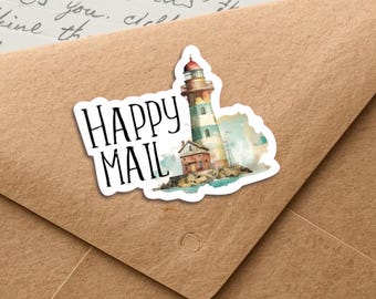 Lighthouse stickers, Set of 20 happy mail sticker flakes, Cute penpal supplies for snail mail labels to decorate envelopes