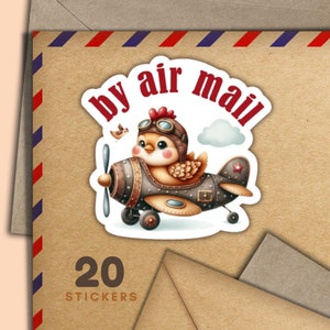 Henne Luftpost Aufkleber, 20er Set fröhliche Mail Aufkleber, süßes Penpal Zubehör für Schneckenpost-Etiketten zum Dekorieren von Umschlägen