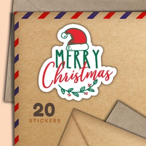 Citazioni di Natale Verdi, Set di 20 fiocchi adesivi di posta felice, Forniture per amici di penna festivi per etichette di posta ordinaria per decorare buste