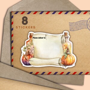 Set di 8 adesivi per Pozioni Scroll PDT, etichette per buste postali "Happy Mail Please Deliver", forniture per amici di penna per posta ordinaria, etichette vuote per indirizzo