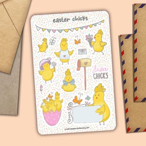Foglio di adesivi con pulcini di Pasqua, decorazione per buste postali allegre, forniture per amici di penna per posta ordinaria, graziose etichette per agende, diari, calendari, album
