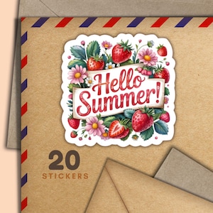 Autocollants d'été aux fraises, lot de 20 flocons d'autocollants de courrier heureux, jolies fournitures de correspondant pour les étiquettes de courrier postal pour décorer les enveloppes et les lettres