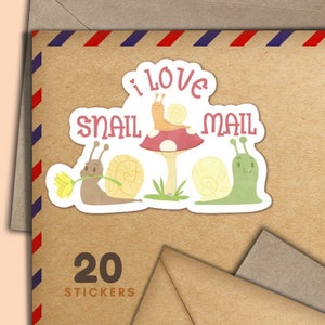Autocollants de groupe d'escargots, lot de 20 flocons d'autocollants de courrier heureux, fournitures de correspondance mignonnes pour des étiquettes de courrier d'escargots pour décorer des enveloppes