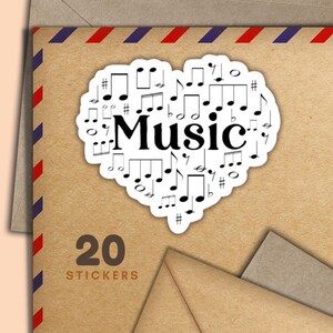 Adesivi a forma di cuore con musica, set di 20 fiocchi di adesivi per posta allegra, graziosi articoli per amici di penna per etichette di posta ordinaria per decorare buste