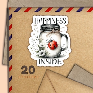Adesivi Ladybird Jar, set di 20 fiocchi adesivi Happy Mail, graziosi articoli per amici di penna per etichette di posta ordinaria per decorare buste