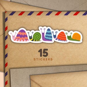 Set di 15 adesivi lunghi Snails Line, fiocchi di adesivi per buste di posta felice, forniture per amici di penna per posta ordinaria, piccoli adesivi per decorare le lettere