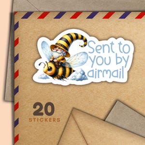 Adesivi Gnome on Bee, set di 20 fiocchi adesivi di posta felice, graziosi articoli per amici di penna per etichette di posta ordinaria per decorare buste