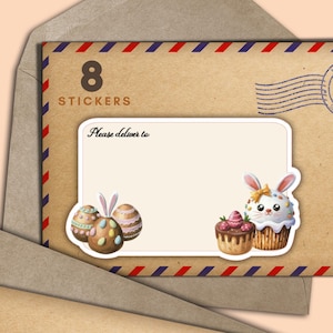 Set di 8 adesivi per dolcetti pasquali, etichette per buste postali "Happy Mail Please Deliver", forniture per amici di penna per posta ordinaria, etichette vuote per indirizzo