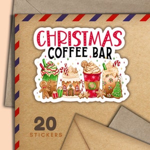 Adesivi per bar del caffè di Natale, set di 20 fiocchi di adesivi per posta allegra, forniture per amici di penna festivi per etichette di posta ordinaria per decorare buste