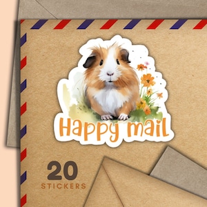 Adesivi Guinea Pig Happy Mail, set di 20 fiocchi adesivi Happy Mail, graziosi articoli per amici di penna per etichette di posta ordinaria per decorare buste