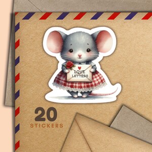 Adesivi Love Letter Mouse, set di 20 fiocchi adesivi Happy Mail, graziosi articoli per amici di penna per etichette di posta ordinaria per decorare buste