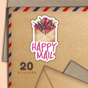 Adesivi per buste con fiori rosa, set di 20 fiocchi di adesivi per posta allegra, graziosi articoli per amici di penna per etichette di posta ordinaria per decorare buste
