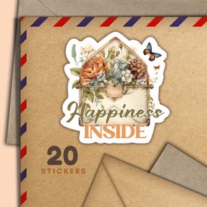 Old Floral Envelope stickers, Set of 20 happy mail sticker flakes, Cute pen pal supplies for snailmail labels to decorate envelopes & letter