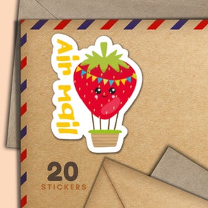 Adesivi Fruity Air Mail, set di 20 fiocchi di adesivi Happy Mail, graziosi articoli per amici di penna per etichette di posta ordinaria per decorare buste