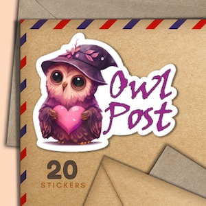 Adesivi Owl Post, set di 20 fiocchi adesivi Happy Mail, forniture magiche per amici di penna per etichette di posta ordinaria per decorare buste