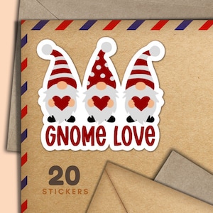 Adesivi Gnome Love, set di 20 fiocchi adesivi di posta felice, graziosi articoli per amici di penna per etichette di posta ordinaria per decorare buste