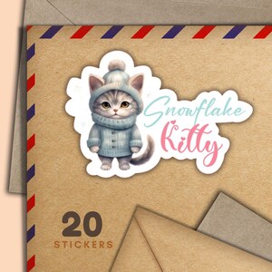 Adesivi Snowflakes Kitty, set di 20 adesivi Happy Mail, articoli per amici di penna festivi per etichette di posta ordinaria per decorare buste