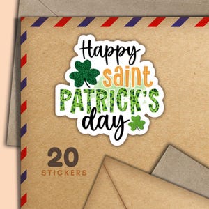 Autocollants Happy St Patricks Day, lot de 20 flocons d'autocollants joyeux courrier, jolies fournitures de correspondance pour étiquettes de courrier escargot pour décorer les enveloppes