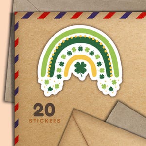 Adesivi St Pats Rainbows, set di 20 fiocchi di adesivi per posta felice, graziosi articoli per amici di penna per etichette di posta ordinaria per decorare buste