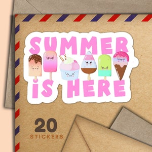 Adesivi Kawaii Ices, set di 20 fiocchi adesivi di posta felice, graziosi articoli per amici di penna per etichette di posta ordinaria per decorare buste