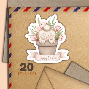 Adesivi Bunny in Pot, set di 20 fiocchi di adesivi Happy Mail, forniture primaverili per amici di penna per etichette di posta ordinaria per decorare buste