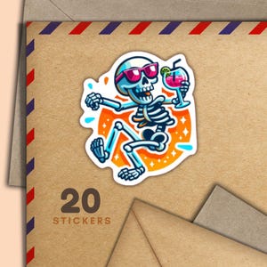 Adesivi Skeleton Summer, set di 20 fiocchi di adesivi Happy Mail, graziosi articoli per amici di penna per etichette di posta ordinaria per decorare buste