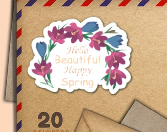 Spring Flower Arch set of 20 stickers, happy mail envelope sticker flakes, penpal supplies for snailmail, small labels to decorate envelope