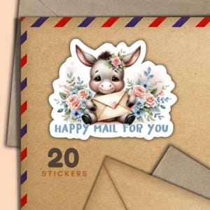 Adesivi Happy Mail Donkey, set di 20 fiocchi adesivi Happy Mail, graziosi articoli per amici di penna per etichette di posta ordinaria per decorare buste