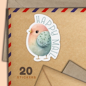 Adesivi Birdie Happymail, set di 20 fiocchi adesivi Happy Mail, graziosi articoli per amici di penna per etichette di posta ordinaria per decorare buste