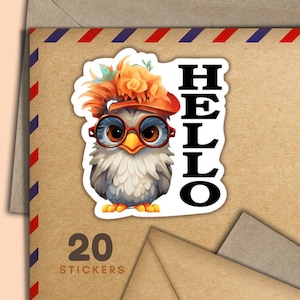 Adesivi Hello Bird, set di 20 fiocchi adesivi di posta felice, graziosi articoli per amici di penna per etichette di posta ordinaria per decorare buste