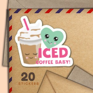 Adesivi Kawaii Coffee, set di 20 fiocchi di adesivi Happy Mail, graziosi articoli per amici di penna per etichette di posta ordinaria per decorare buste