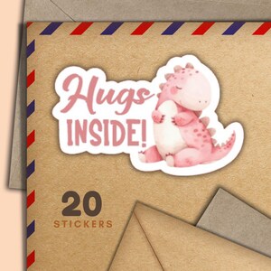 Adesivi Dinos rosa, set di 20 fiocchi di adesivi postali allegri, graziosi articoli per amici di penna per etichette di posta ordinaria per decorare buste