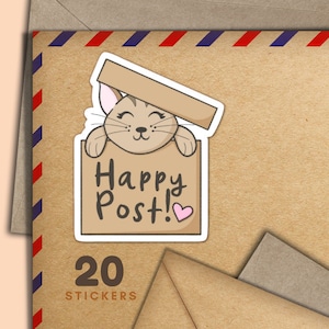 Adesivi Cat Mail, set di 20 fiocchi adesivi Happy Mail, graziosi articoli per amici di penna per etichette di posta ordinaria per decorare buste