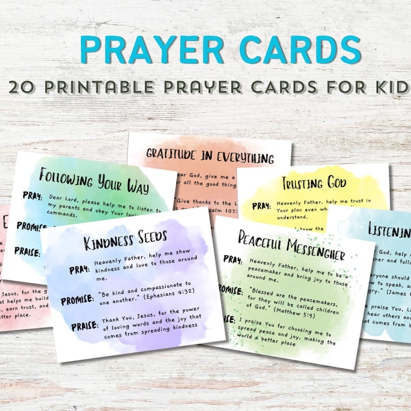 Prayer Cards for Kids, Bible Verse Cards, Praying Scripture, Christian Encouragement