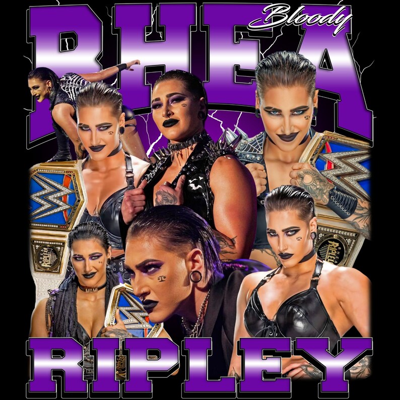 RHEA RIPLEY T Shirt Design. Png Digital 4500x5100 Px. WWE Boxing Boxer Retro, 90s Vintage