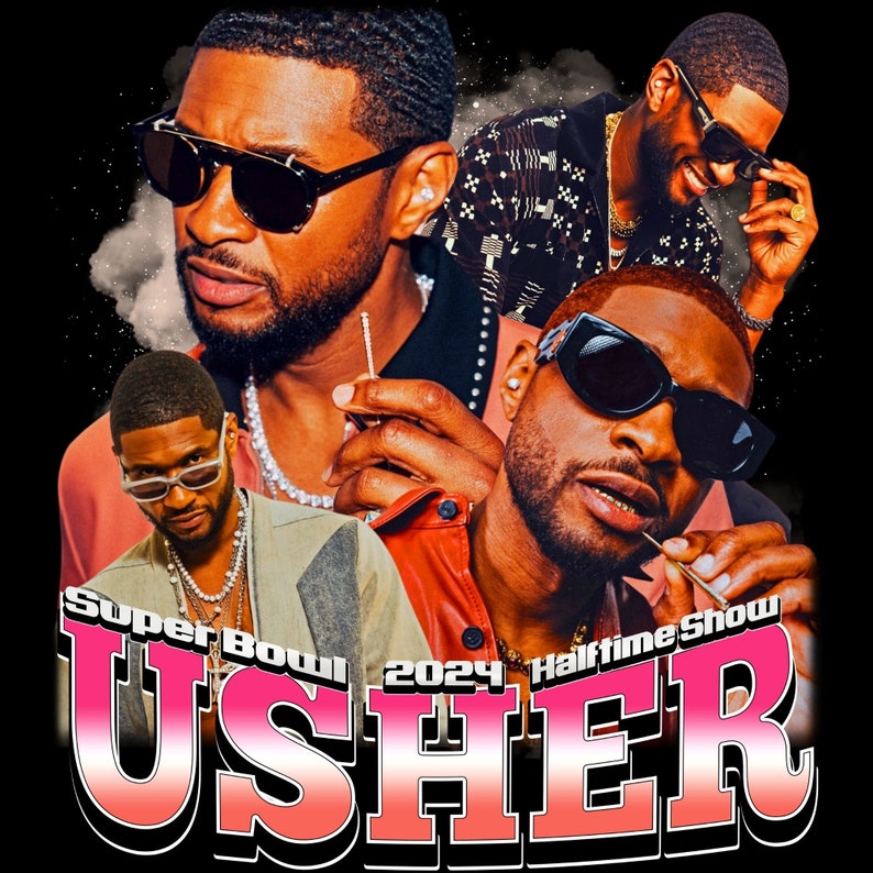 USHER T Shirt Design. PNG Digital 4500x5100 px. RAYMOND, R&B, Hiphop, Retro, 90s Vintage, Bootleg Tee. Instant Download And Ready To Print. image 1