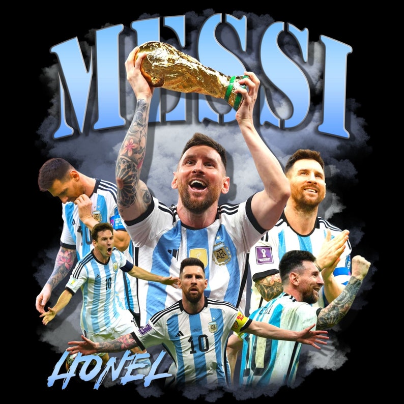 MESSI T Shirt Design. PNG Digital 4500x5100 px. Lionel Football, Retro, 90s Vintage, Bootleg Tee. Instant Download And Ready To Print. image 1