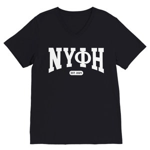 Nifi ΝΥΦΗ V-Neck T-Shirt EST 2024 White Text Dark Gray