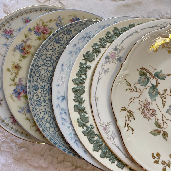 Set of 4 Mismatched Vintage 7 Inch Salad/Dessert Plates for Luncheons, Showers, Weddings