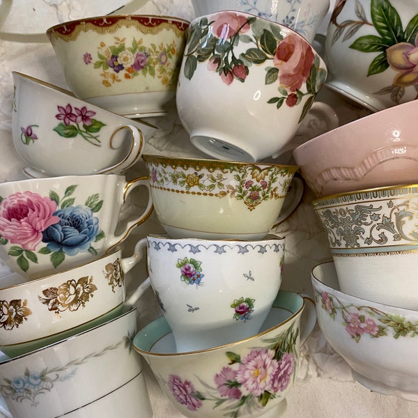 SALE!!! Set of 4 Vintage Mismatched Tea Cups and Saucers for Luncheons, Tea Parties